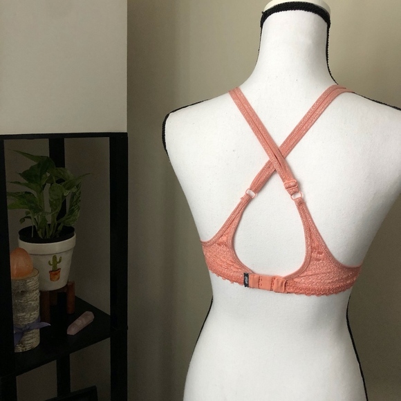 **AERIE* Coral Pink Sheer Cross Back Bra Size 32B - Picture 2 of 4